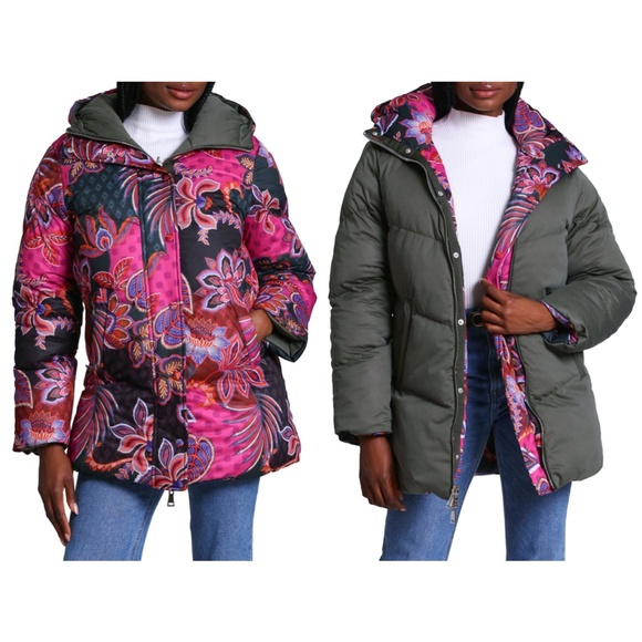 Avec Les Filles Jackets & Blazers - Avec Les Filles Reversible Thermal Hooded Puffer Jacket Paisley Olive XL NEW